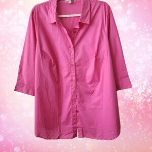 Woman Within Pink 3/4 Sleeve Button Down Shirt Size L (18W/20W)